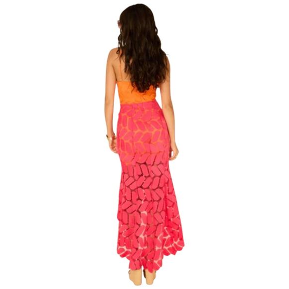 NWOT VICI Jaycie Colorblock Fuchsia Orange Crochet Leaf Halte Maxi Dress Small - Picture 4 of 10